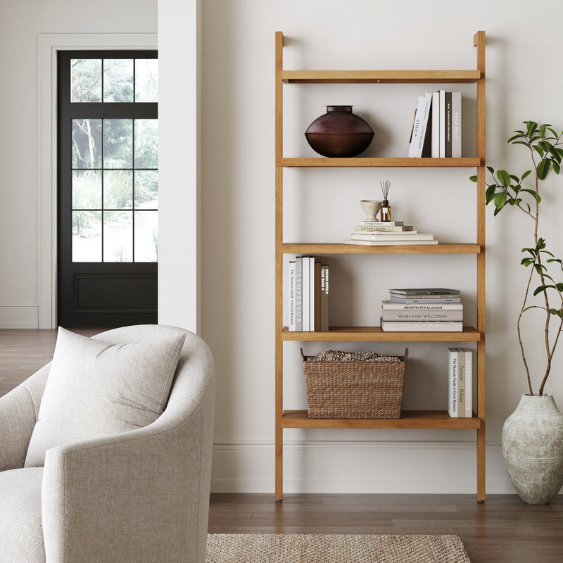 5-Shelf Ladder Bookcase — Natural Pine