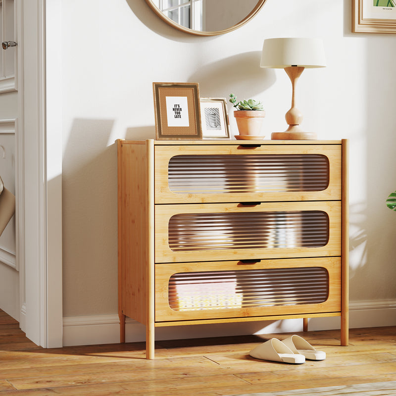 Mid Century Modern 3-Drawer Chest of Drawers with Reeded Glass Front