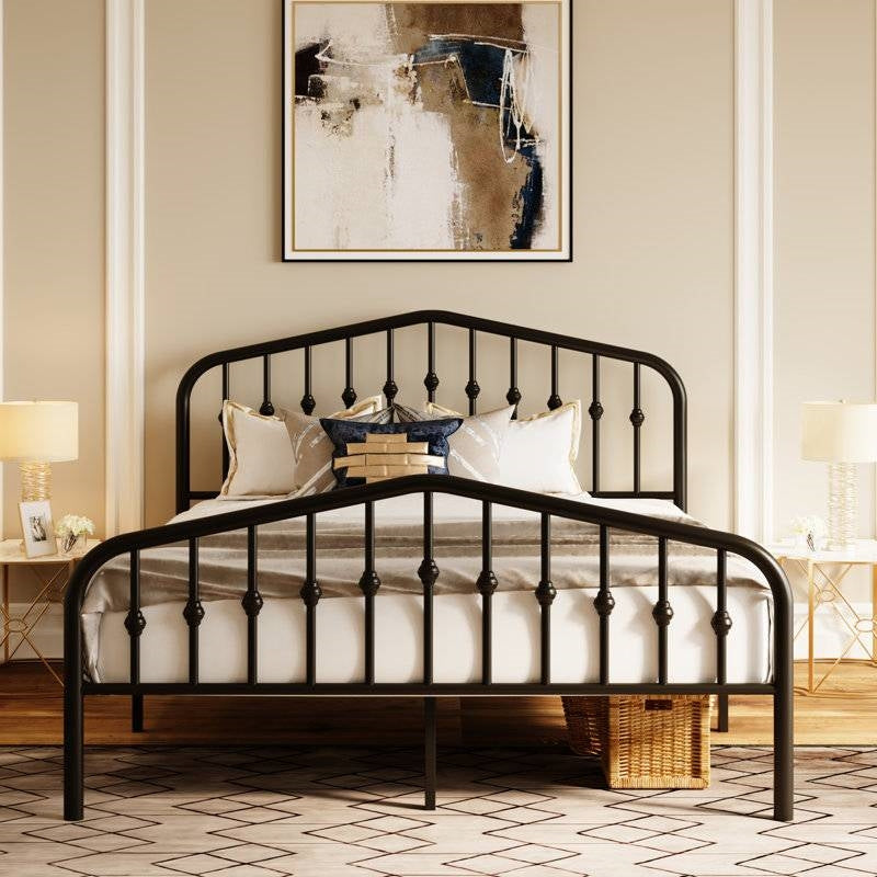 Farmhouse Spindle Metal Platform Bed with Headboard & Footboard