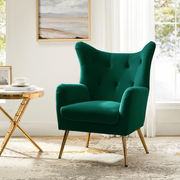 Hunter Green Velvet Wingback Chair