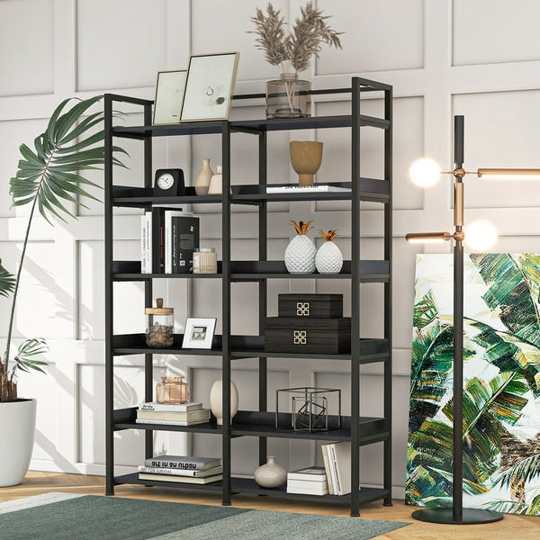 Industrial Metal Bookcase — 6 Tier Black
