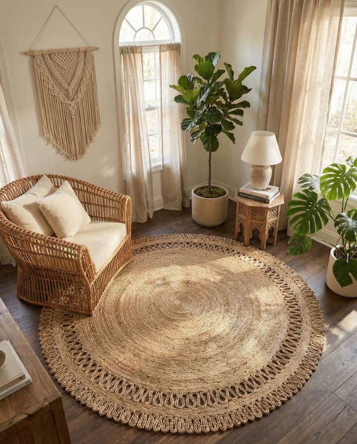 Jute Braided Area Rug — 6x9 Natural Round
