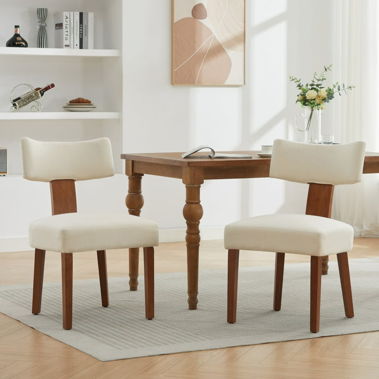 Linen & Rubber Wood Dining Chairs — Set of 2