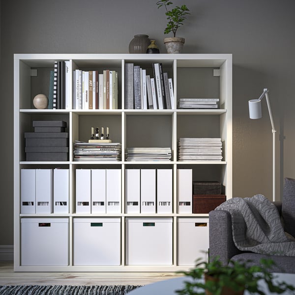 Modular Wall Shelving Unit — White Grid 4x2