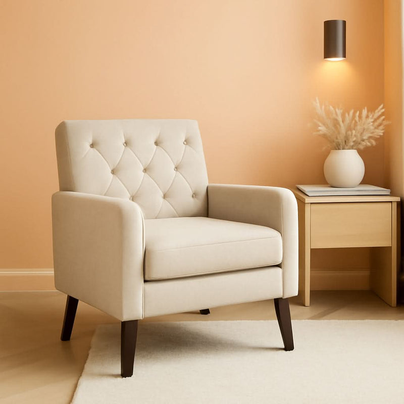 Tufted Linen Accent Armchairs — Set of 2