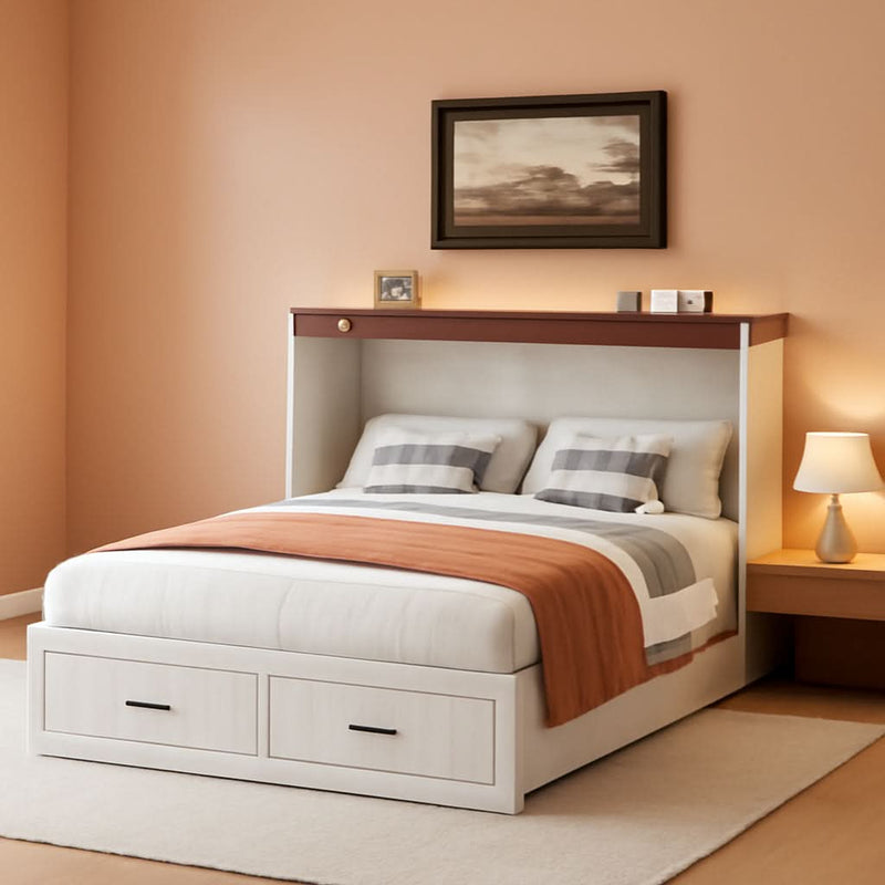 Queen Murphy Bed with Integrated Charging Station — White