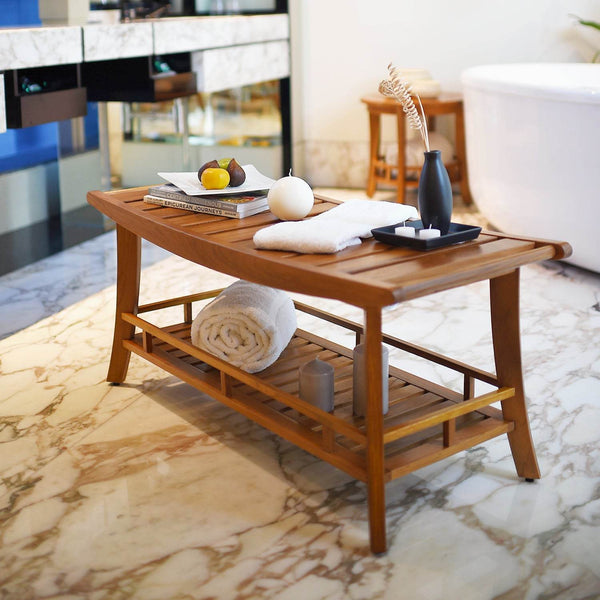 Teak Shower Bench — Spa Grade
