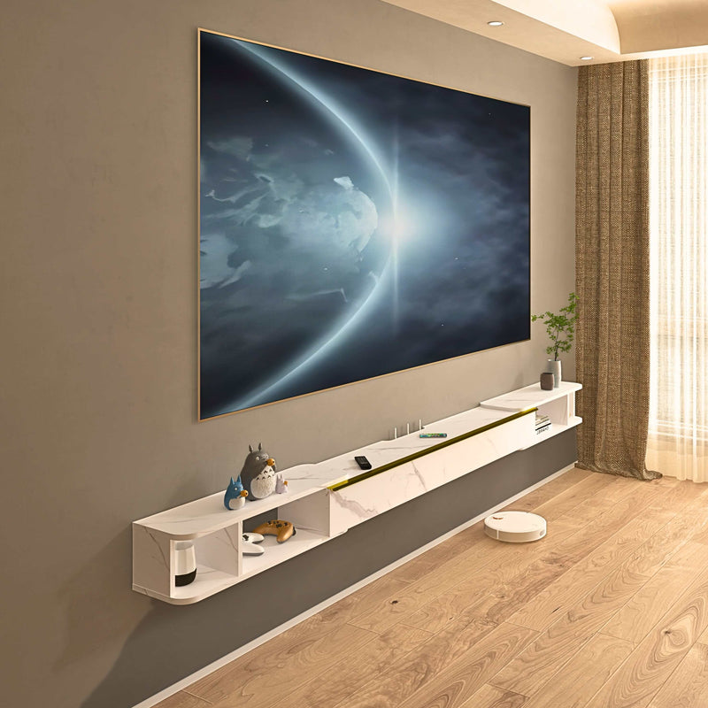 Floating TV Wall Unit — White 87 Inch Full Set