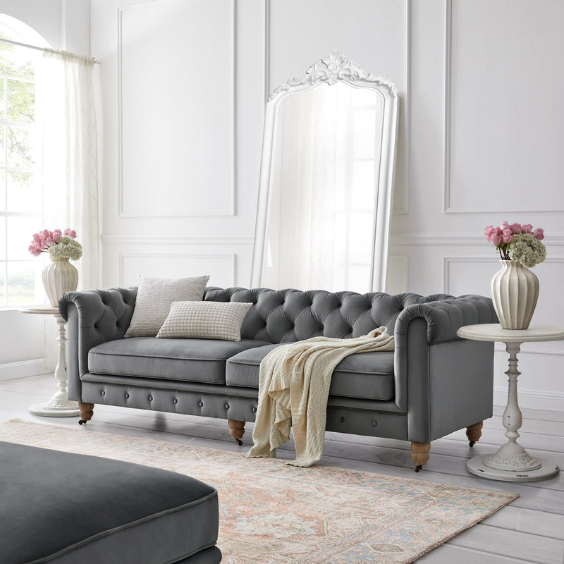 Dark Grey Velvet Chesterfield Sofa