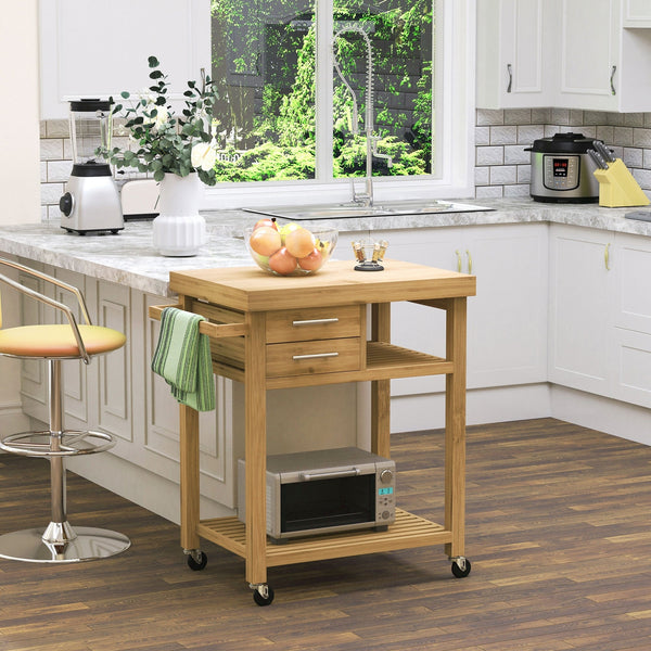 Bamboo Kitchen Island Cart Rolling 48 Inch