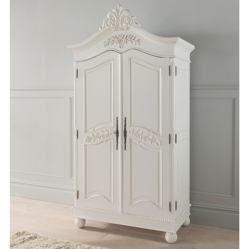 Solid Pine Armoire Wardrobe — Antique White
