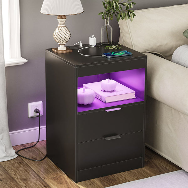 Bedside Table with Wireless Charging — Black