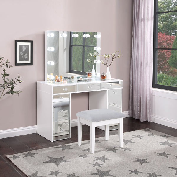 Makeup Vanity Table with Hollywood Mirror