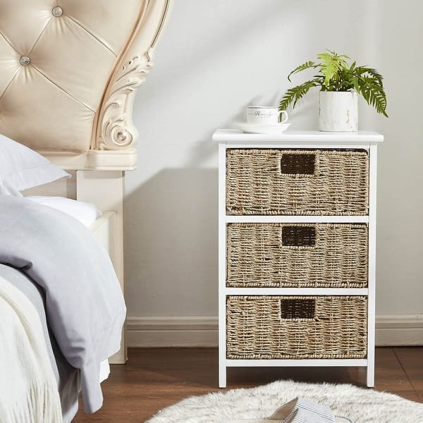 Nightstand Trio Shelf Tower — White 3 Drawer