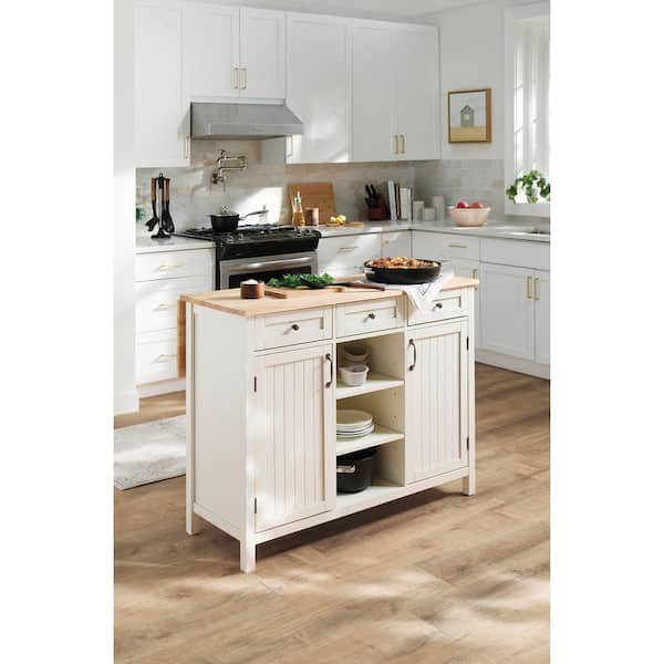 Farmhouse Kitchen Island — White with Butcher Block