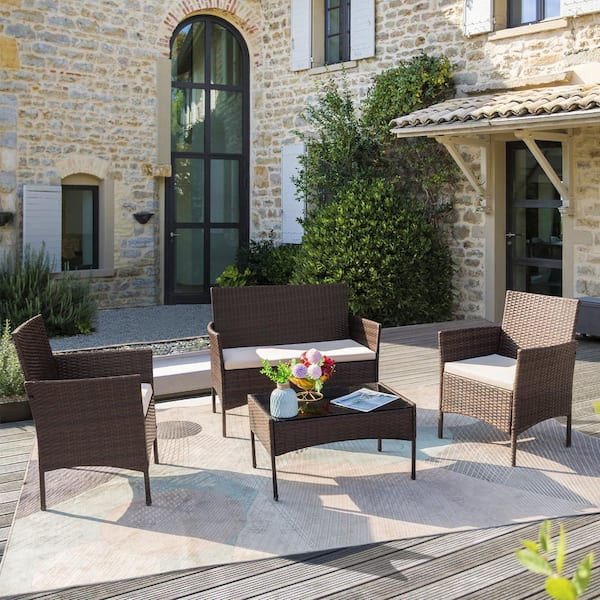 4-Piece Wicker Patio Set — Brown Rattan