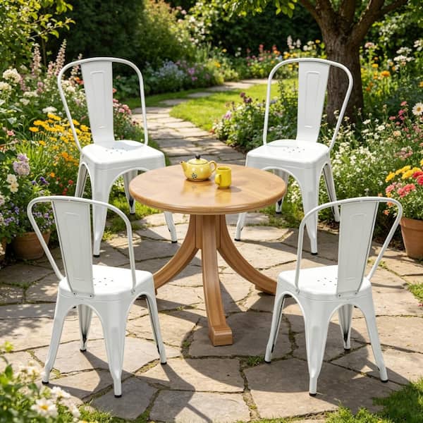 Outdoor Dining Chairs — Set of 4 Stackable White
