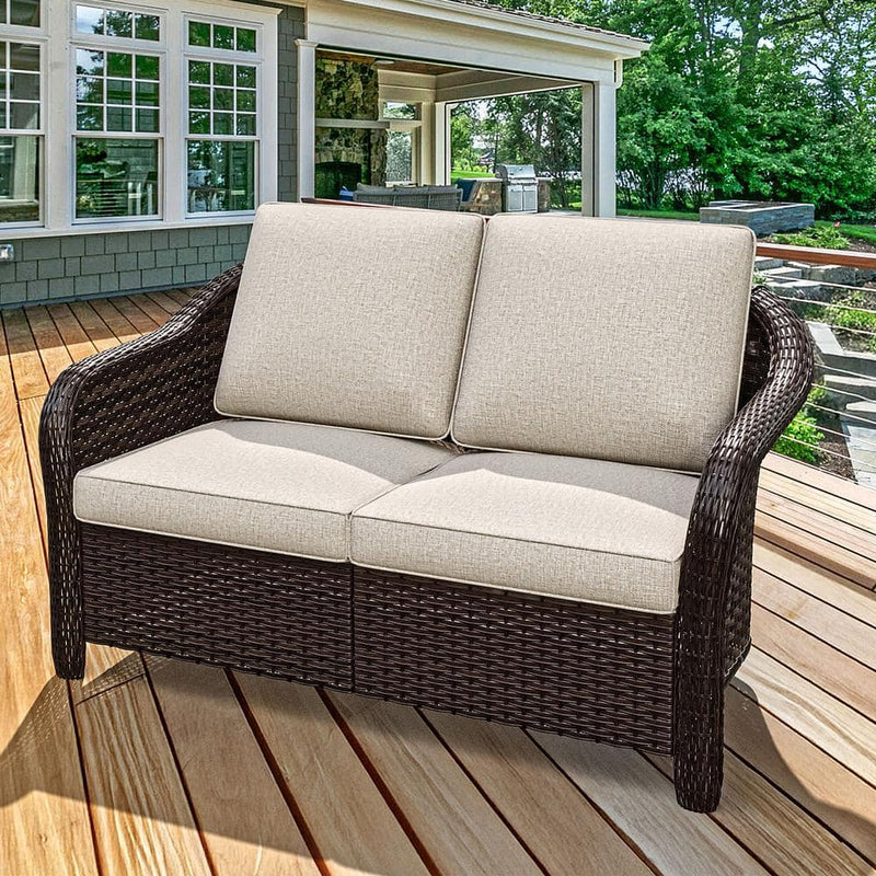 Wicker Outdoor Loveseat with Cushions — Beige