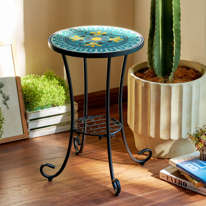 Outdoor Side Table — Mosaic Tile Top