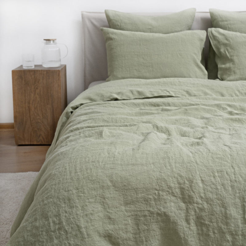 Linen Duvet Cover Set — Sage Green Queen