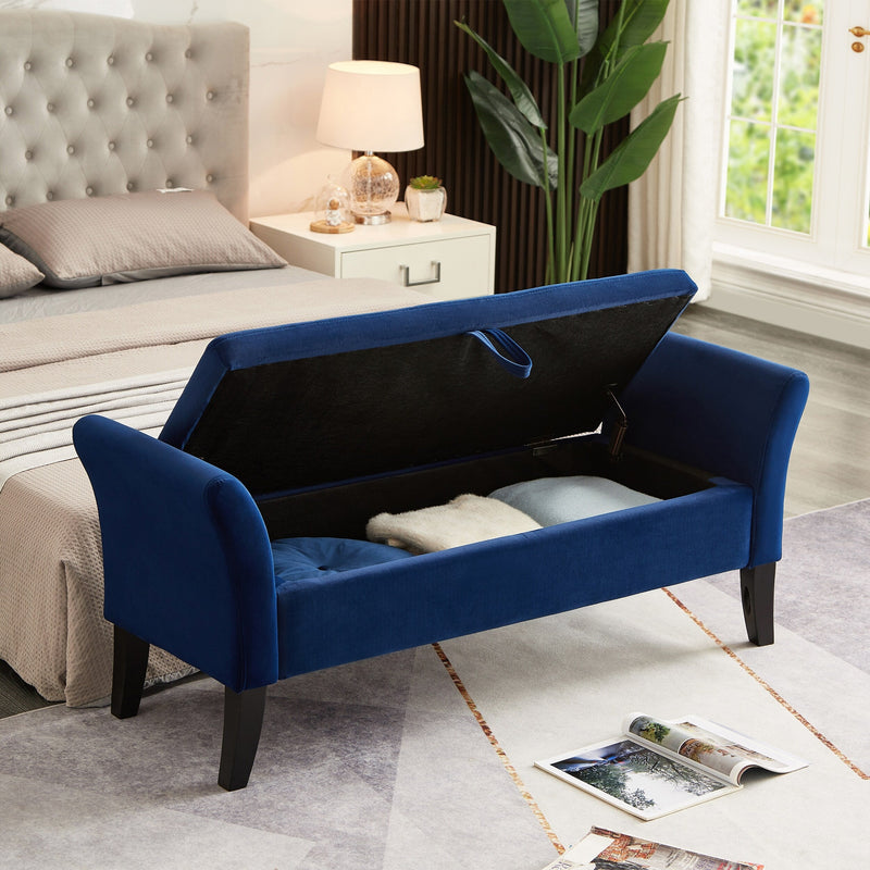Storage Bench with Upholstered Lid — Velvet Navy
