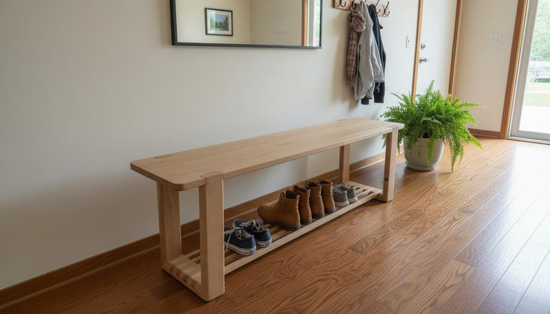 Entryway Bench with Shoe Shelf — White Oak