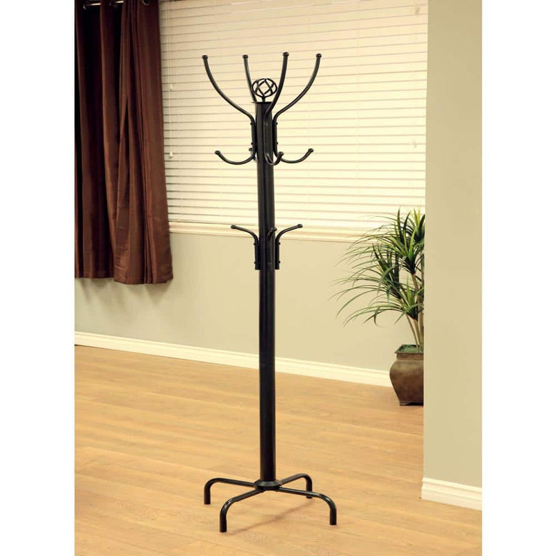 Standing Coat Rack — Black 8 Hook Industrial