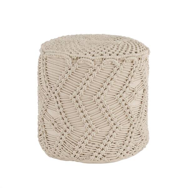 Boho Macrame Floor Pouf Cream