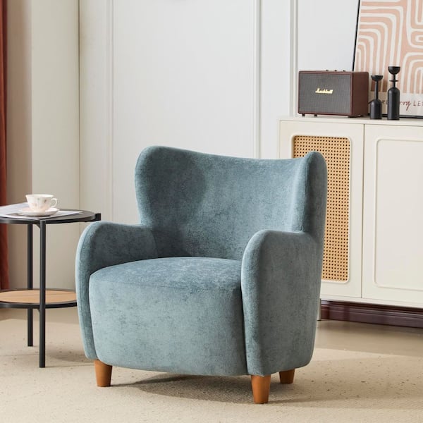 Velvet Reading Chair — Dusty Blue with Pillow